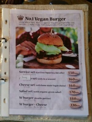 vegan burger options at Amrita Garden in Chiang Mai
