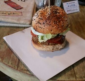vegan burger at Amrita Garden in Chiang Mai