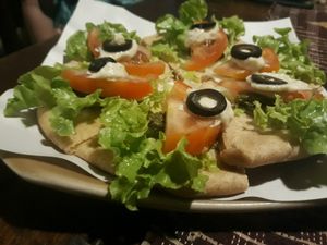 Pitta pizza with vegan cheese at Amrita Garden in Chiang Mai