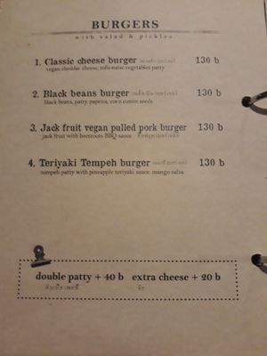 New Burger Menu at Amrita Garden in Chiang Mai