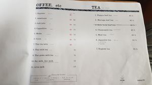 Beverage menu at Amrita Garden in Chiang Mai