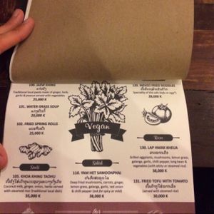 The vegan menu at Indigo Cafe in Luang Prabang