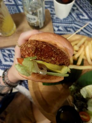 Vegan burger at Indigo Cafe in Luang Prabang