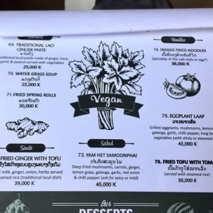 The vegan menu at Indigo Cafe in Luang Prabang