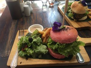 Vegan burger  at Indigo Cafe in Luang Prabang