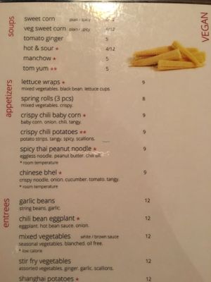 vegan menu 1 at Inchin's Bamboo Garden in Scottsdale