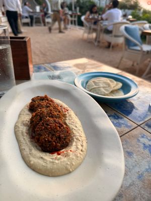 Falafel and hommus and pita at Olive Bar & Kitchen in Anjuna
