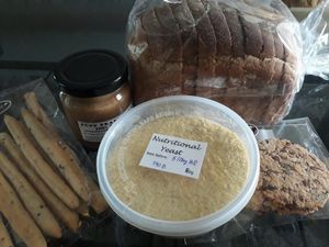 Peanut butter, rye bread, nutritional yeast, cookies, bread sticks. at Chiang Mai Bread in Chiang Mai