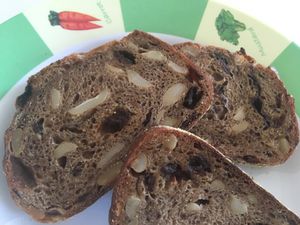 Cross section of raisin cashew bread - untoasted at Chiang Mai Bread in Chiang Mai