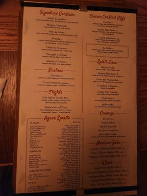 Drinks menu at Jajaja Mexicana in Miami