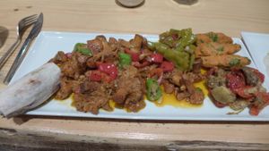 Sunday is wild mushroom day! Here is a mushroom place with some veggie side dishes and bread at Vegan Community Kitchen in Istanbul