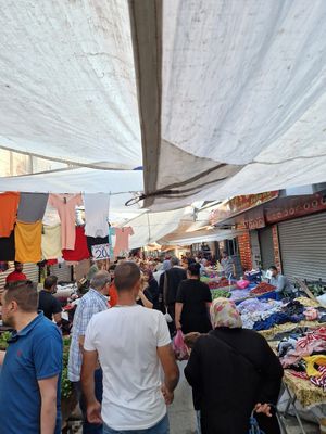 Near by local market (no tourists at all except us lol) at Vegan Community Kitchen in Istanbul