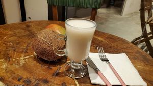 Ayran = the best thing on the menu! Salty and sour yogurt from cashews. at Vegan Community Kitchen in Istanbul