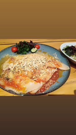 Sweet potato ravioli at Vegan Community Kitchen in Istanbul