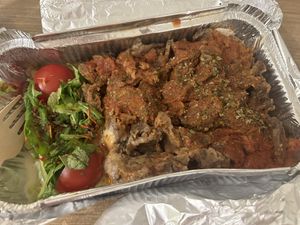 Vegan Iskender kebap with seitan   at Vegan Community Kitchen in Istanbul