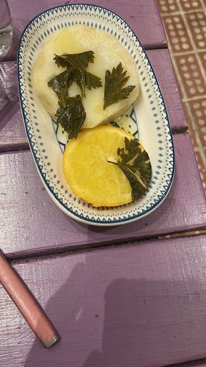 Cooked celery with olive oil   at Vegan Community Kitchen in Istanbul