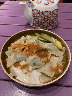 Manti filled with spinach #Veganuary at Vegan Community Kitchen in Istanbul