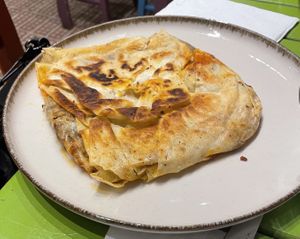 Börek con formaggio veg e seitan  at Vegan Community Kitchen in Istanbul