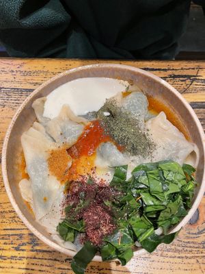 Spinach manti  at Vegan Community Kitchen in Istanbul