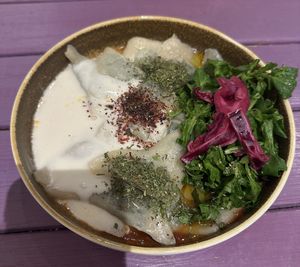 Spinach manti   at Vegan Community Kitchen in Istanbul