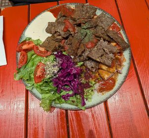 Kebab plate at Vegan Community Kitchen in Istanbul