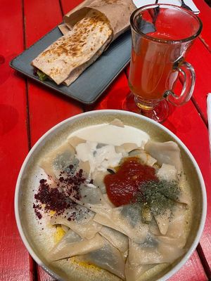 Dürüm & Manti + tea at Vegan Community Kitchen in Istanbul
