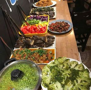 A shot from the open buffet at Vegan Community Kitchen in Istanbul