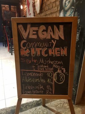 Menu outside at Vegan Community Kitchen in Istanbul
