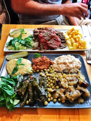 Mezze plate and doner kebab plate again at Vegan Community Kitchen in Istanbul