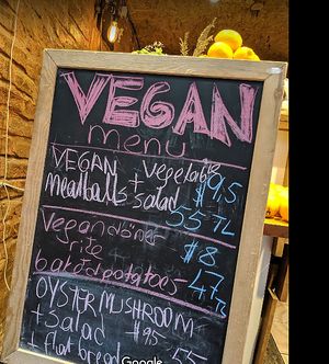 Menu of the day. at Vegan Community Kitchen in Istanbul