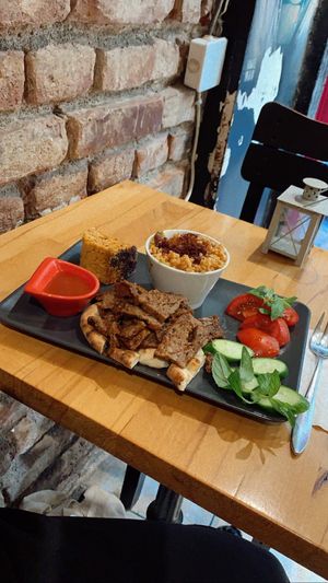 Seitan döner with sides  at Vegan Community Kitchen in Istanbul