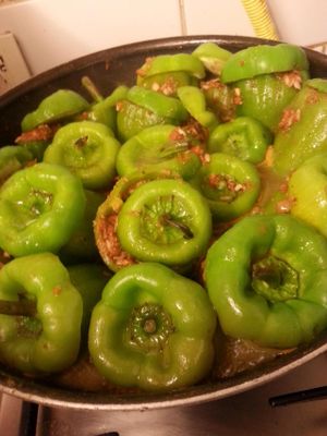 Rice and seitan stuffed bell pepper at Vegan Community Kitchen in Istanbul
