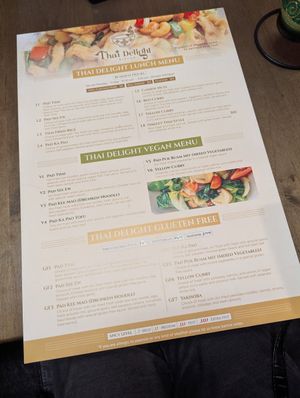 Vegan and allergy menus at Thai Delight Bistro in Wilsonville
