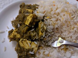 Saag 'tofu' made by special request to take out ❤️ at Bombay House in Provo