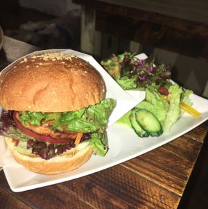 vegan burger on lunch menu at Cafe VG in Naha