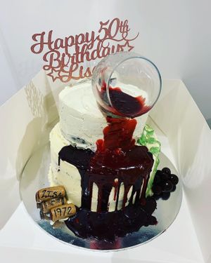 Chocolate cake with a vanilla buttercream and strawberry white chocolate red wine drip  at The Tree Rooms in Newcastle Upon Tyne