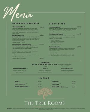 Sample menu at The Tree Rooms in Newcastle Upon Tyne