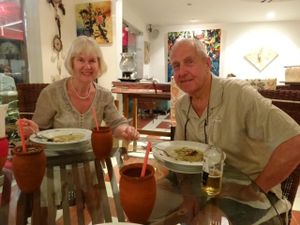 Nel and Alphons enjoying some delicious food at Maia's Restaurant in Puerto Vallarta
 at Maia's Restaurant in Puerto Vallarta