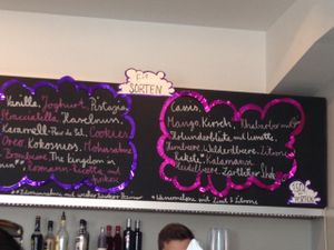 ice cream flavors (right hand side all vegan) at Cafe Kaiserbau in Stuttgart