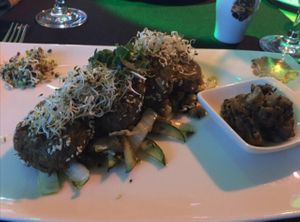 black lentil pancakes - fabulous! at Buddha Restorans in Riga