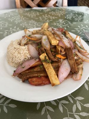 Lobo saltado (wish they used mushrooms instead of tofu)  at Sayel in Lima