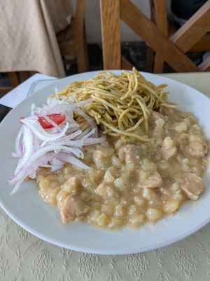 Sopa seca and carapulcra. Tasty, but monochromatic. at Sayel in Lima