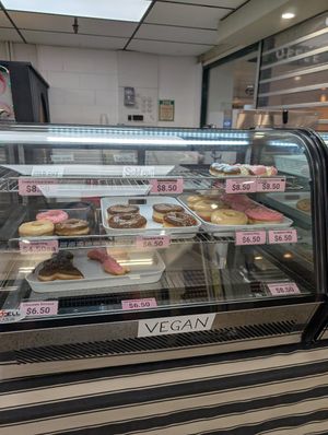 Entirely vegan counter options at Go Nuts On Donuts in Christchurch