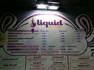 menu at Liquid in Lisbon