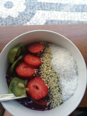 'good morning' bowl, without the oats but coconut and nuts instead. at Liquid in Lisbon