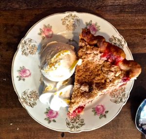 Strawberry Rhubarb Crumb Pie, with ice cream at Modern Love in Omaha