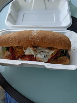 Chickpea Parmesan Hero w/ Fried Mozzarella Ball at Modern Love in Omaha