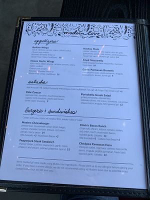 Menu at Modern Love in Omaha