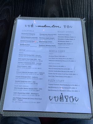 Menu at Modern Love in Omaha