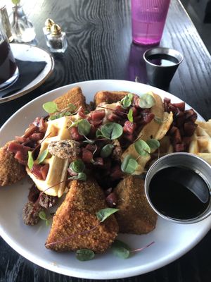 Seitan and waffles…always delectable  at Modern Love in Omaha